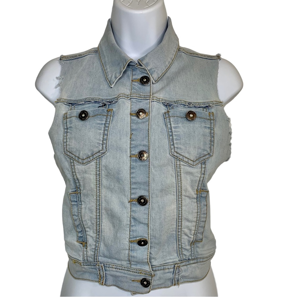 CHIQLE Jewel Button Cropped Denim Vest Sz S